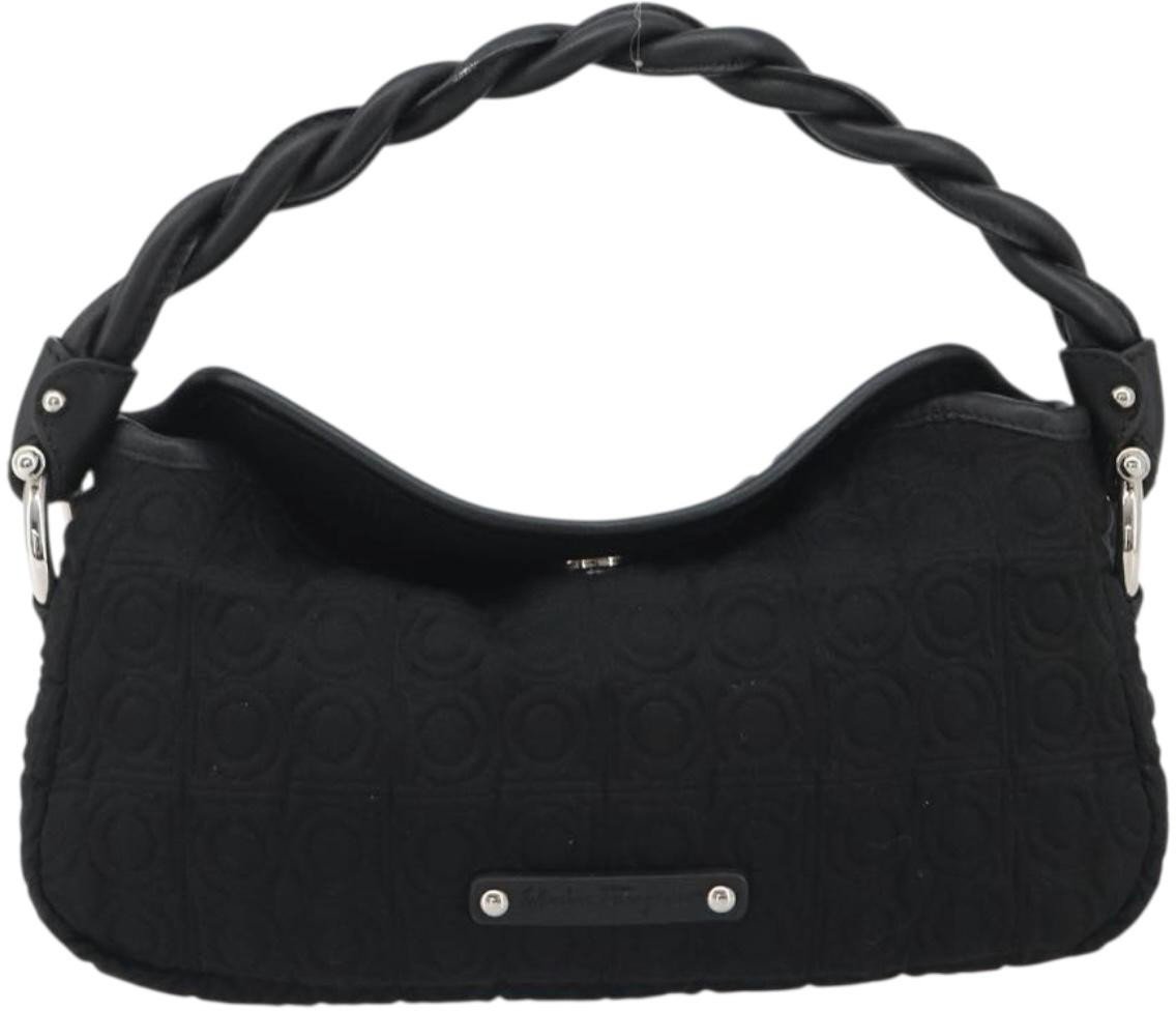 Salvatore Ferragamo Gancini Hobo Leather Medium Zwart