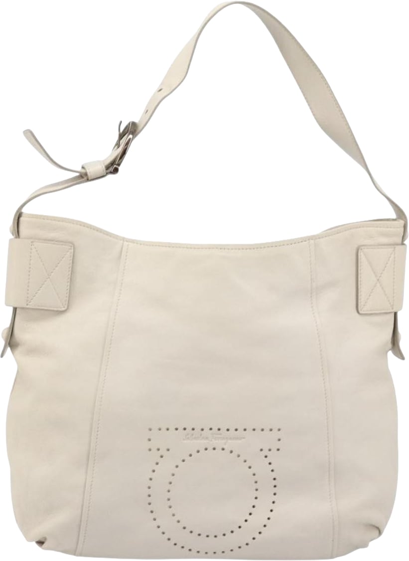Salvatore Ferragamo Vintage Gancini Hobo Leather Medium Wit