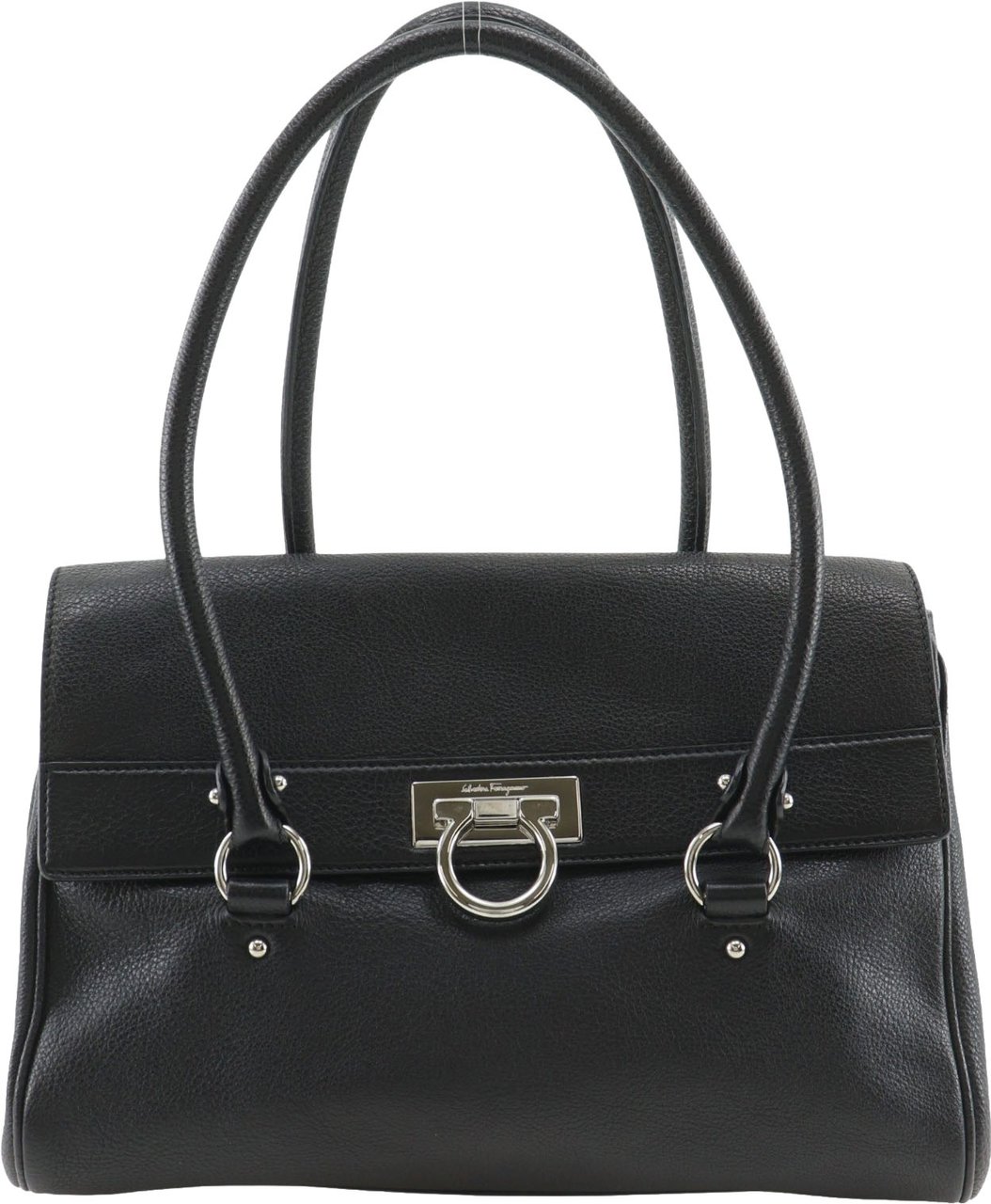 Salvatore Ferragamo Gancini Satchel Leather Medium Zwart