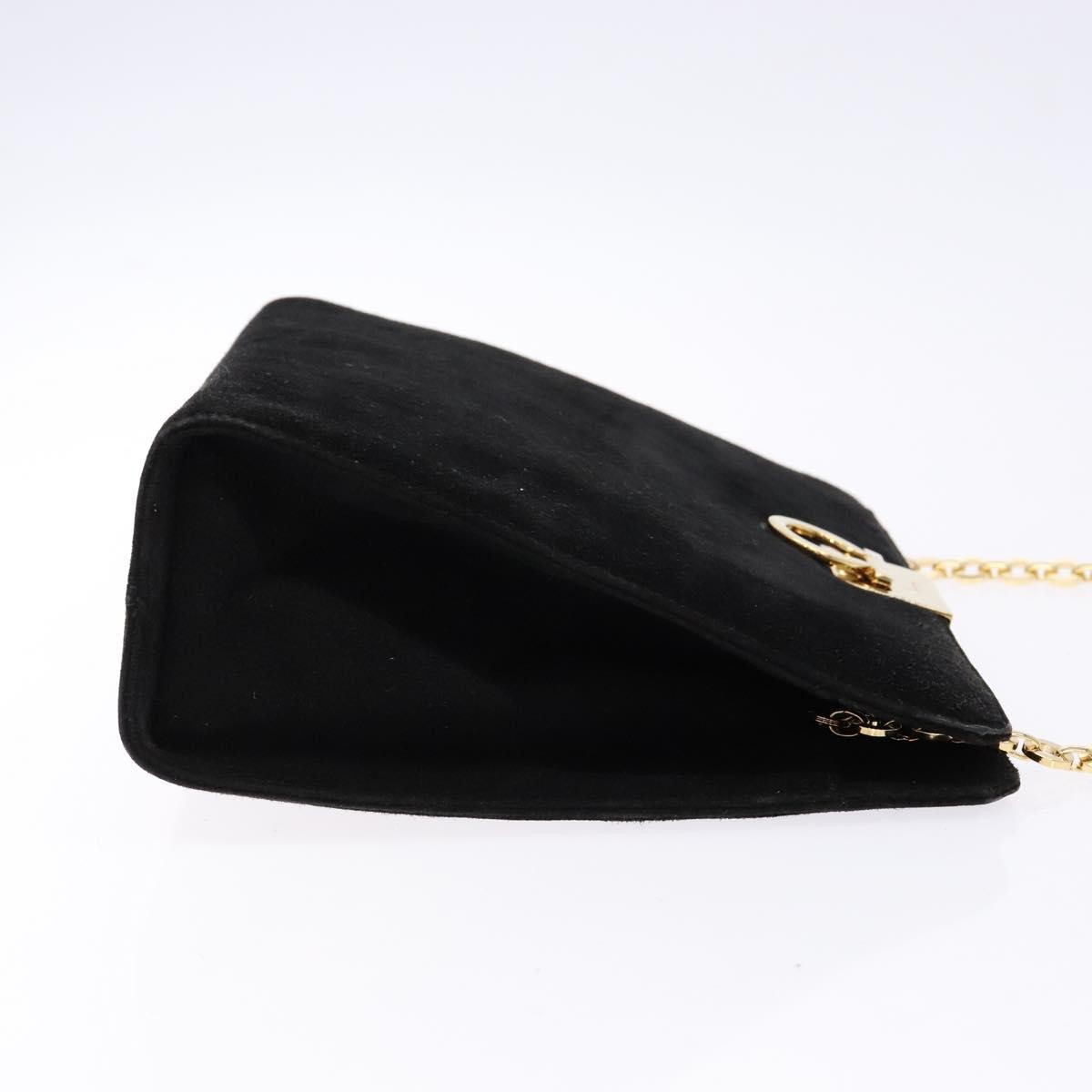 Salvatore Ferragamo Gancini Chain Shoulder Bag Suede Zwart