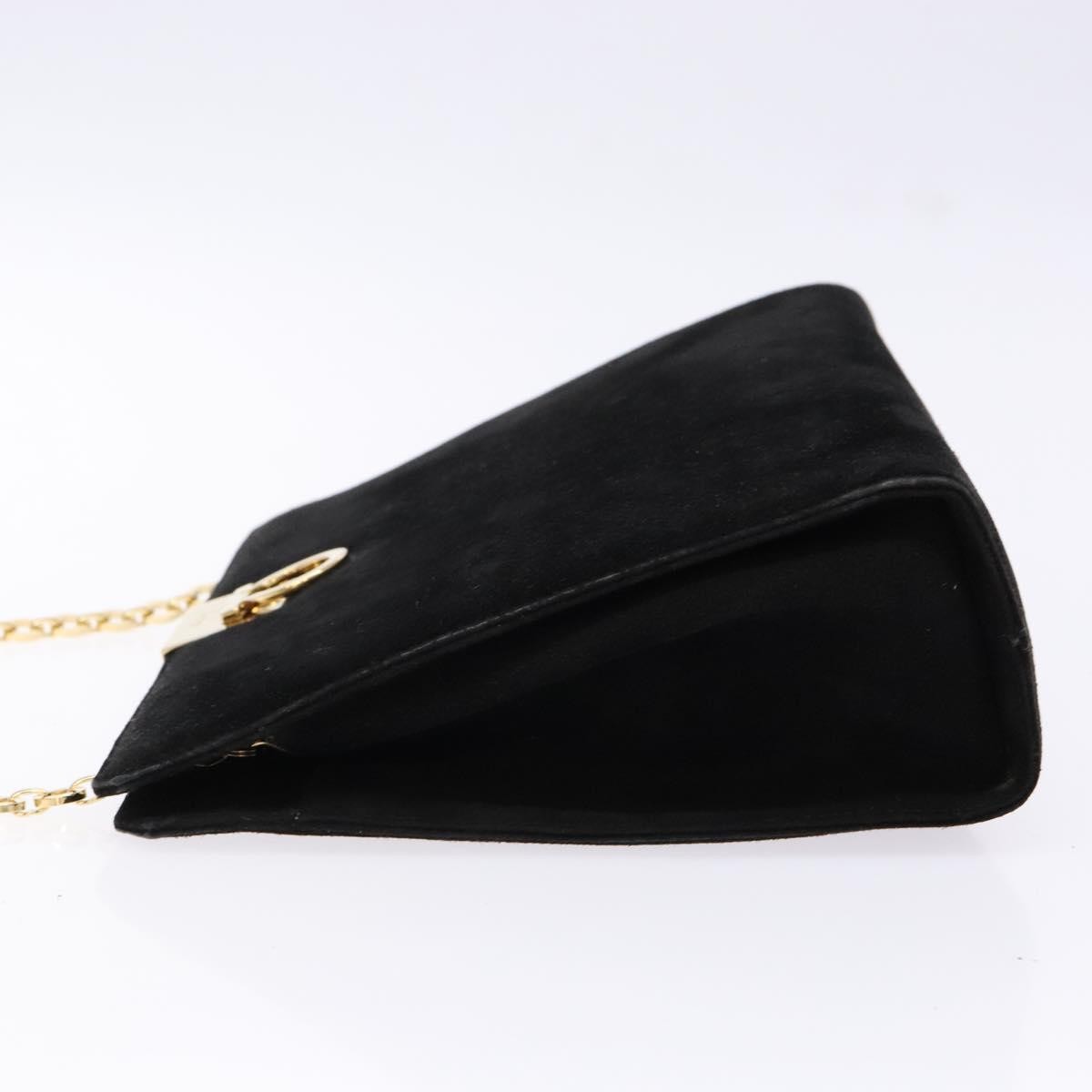 Salvatore Ferragamo Gancini Chain Shoulder Bag Suede Zwart