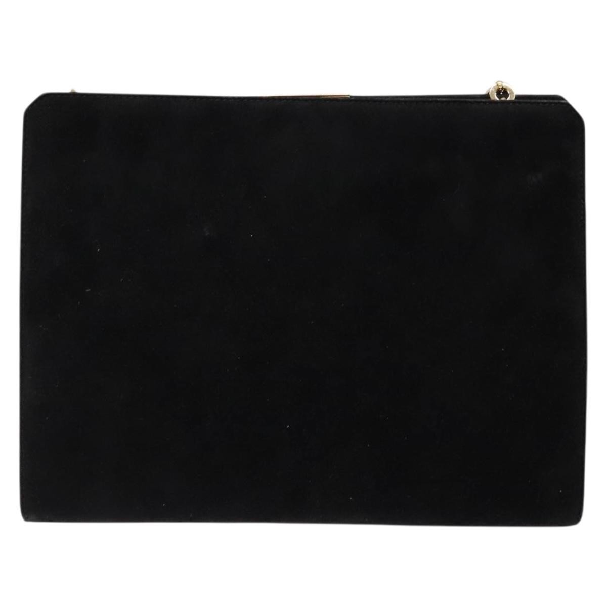 Salvatore Ferragamo Gancini Chain Shoulder Bag Suede Zwart
