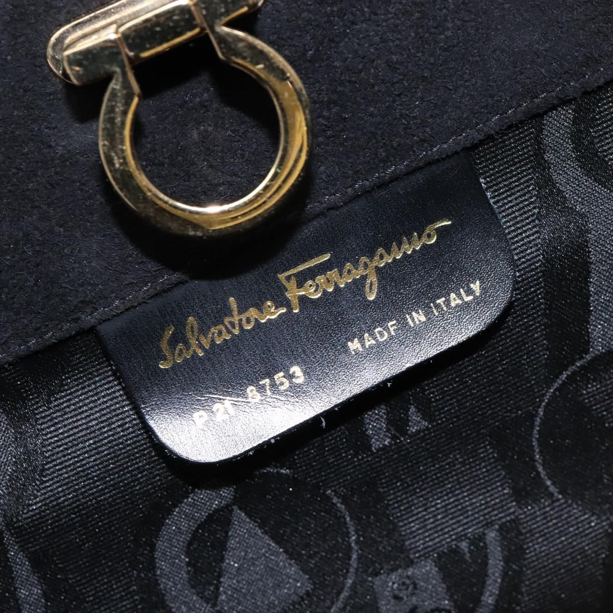Salvatore Ferragamo Gancini Chain Shoulder Bag Suede Zwart