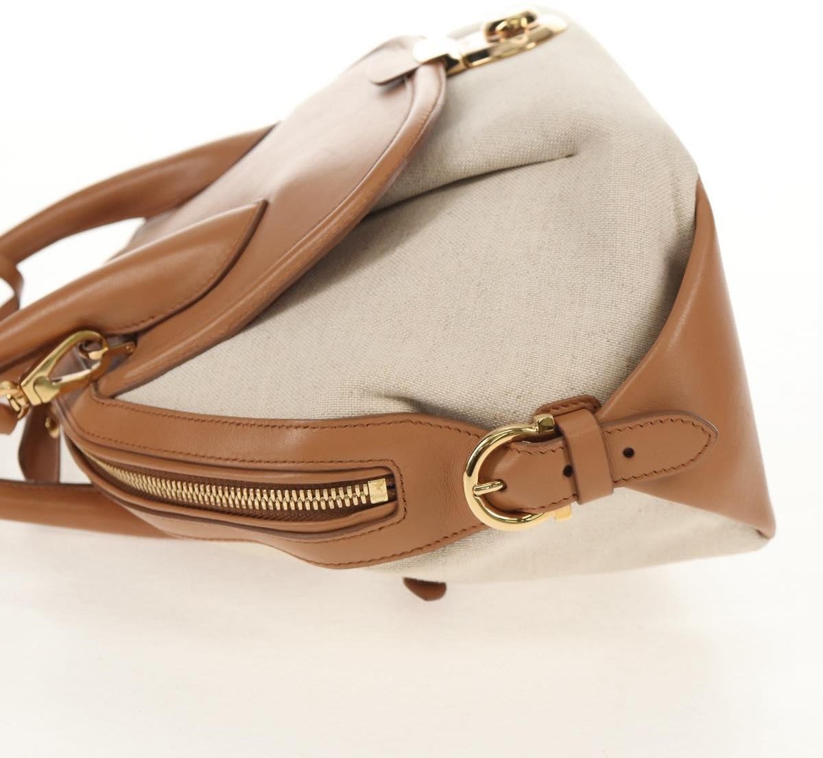 Salvatore Ferragamo Salvatore Ferragamo Vintage Fiamma Satchel Canvas and Leather Beige