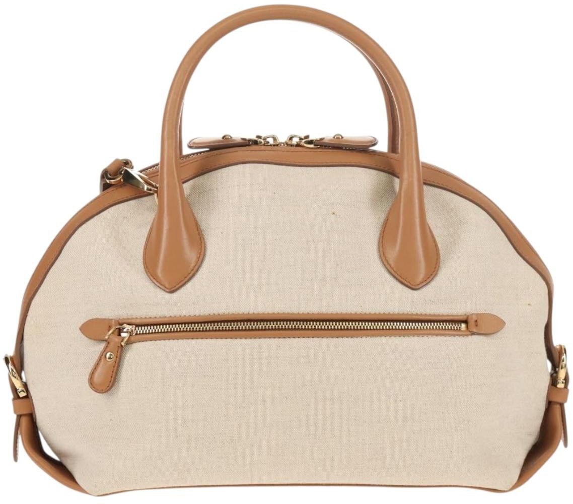 Salvatore Ferragamo Salvatore Ferragamo Vintage Fiamma Satchel Canvas and Leather Beige