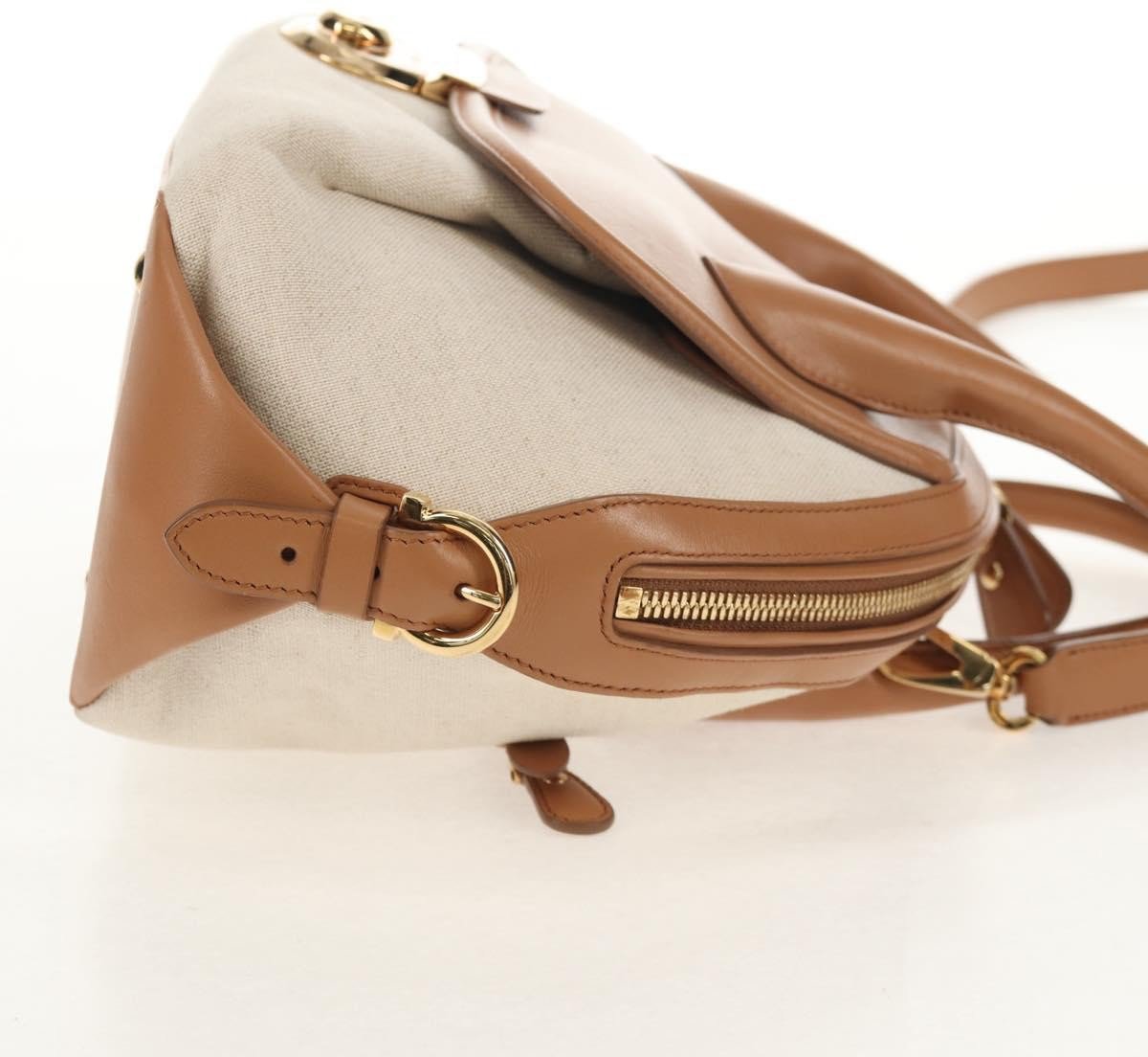 Salvatore Ferragamo Salvatore Ferragamo Vintage Fiamma Satchel Canvas and Leather Beige