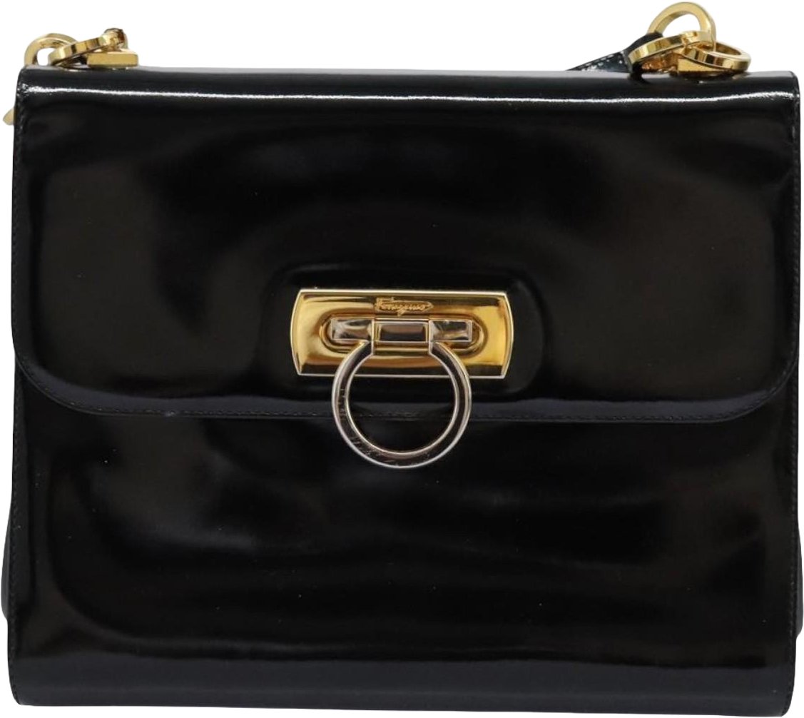 Salvatore Ferragamo Gancini Flap Patent Leather Zwart