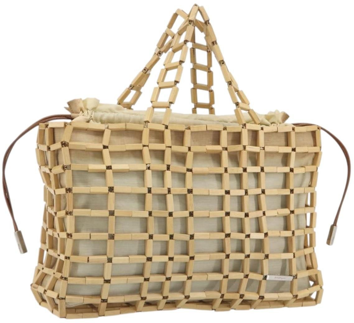 Salvatore Ferragamo Wood Mesh Drawstring canvas Beige