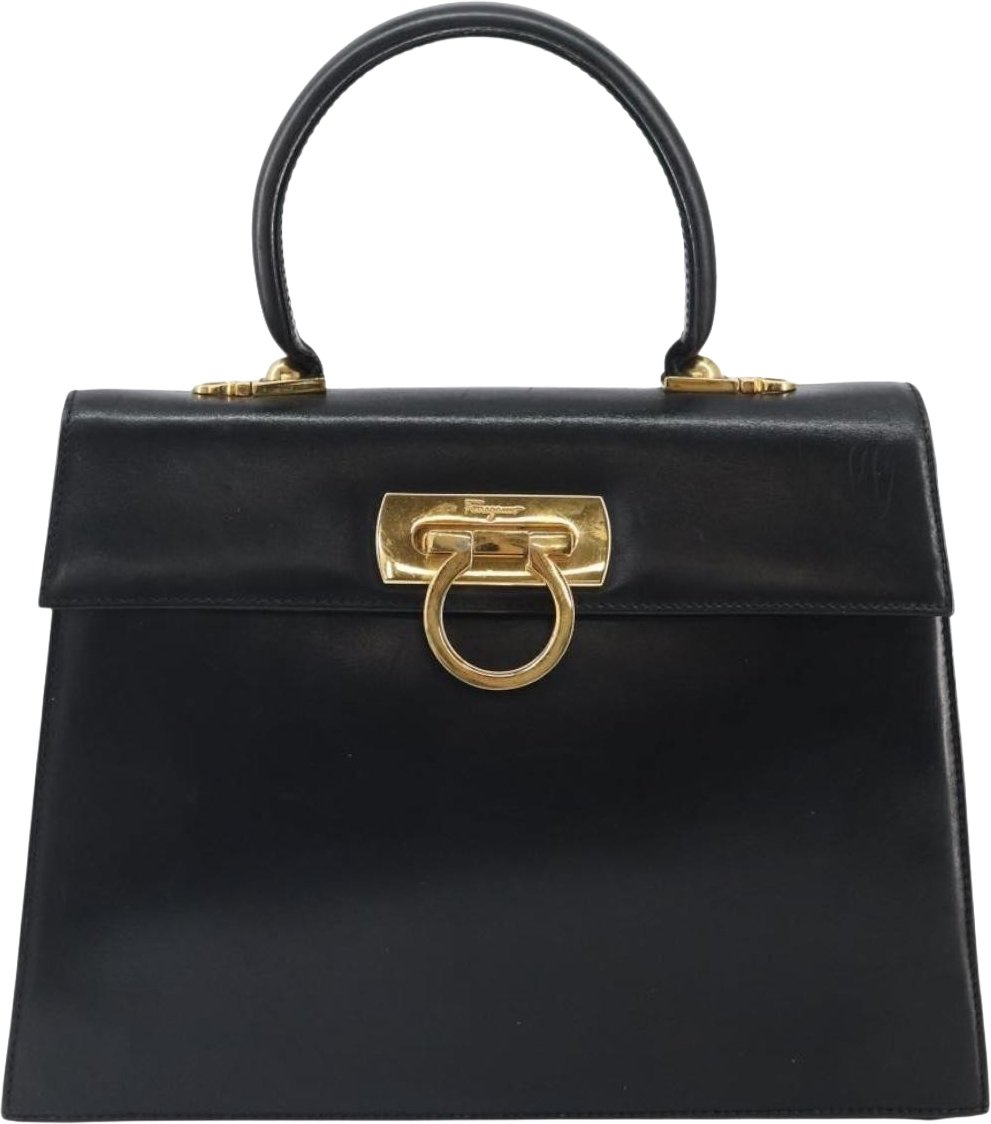 Salvatore Ferragamo Gancini Convertible Top Handle Leather Medium Zwart