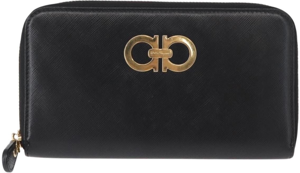 Salvatore Ferragamo Salvatore Ferragamo Gancini Bifold Wallet Quilted Leather Zwart