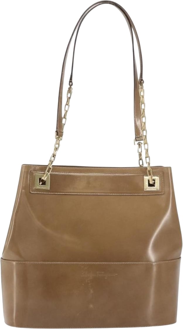Salvatore Ferragamo Vintage Chain Patent Leather Beige