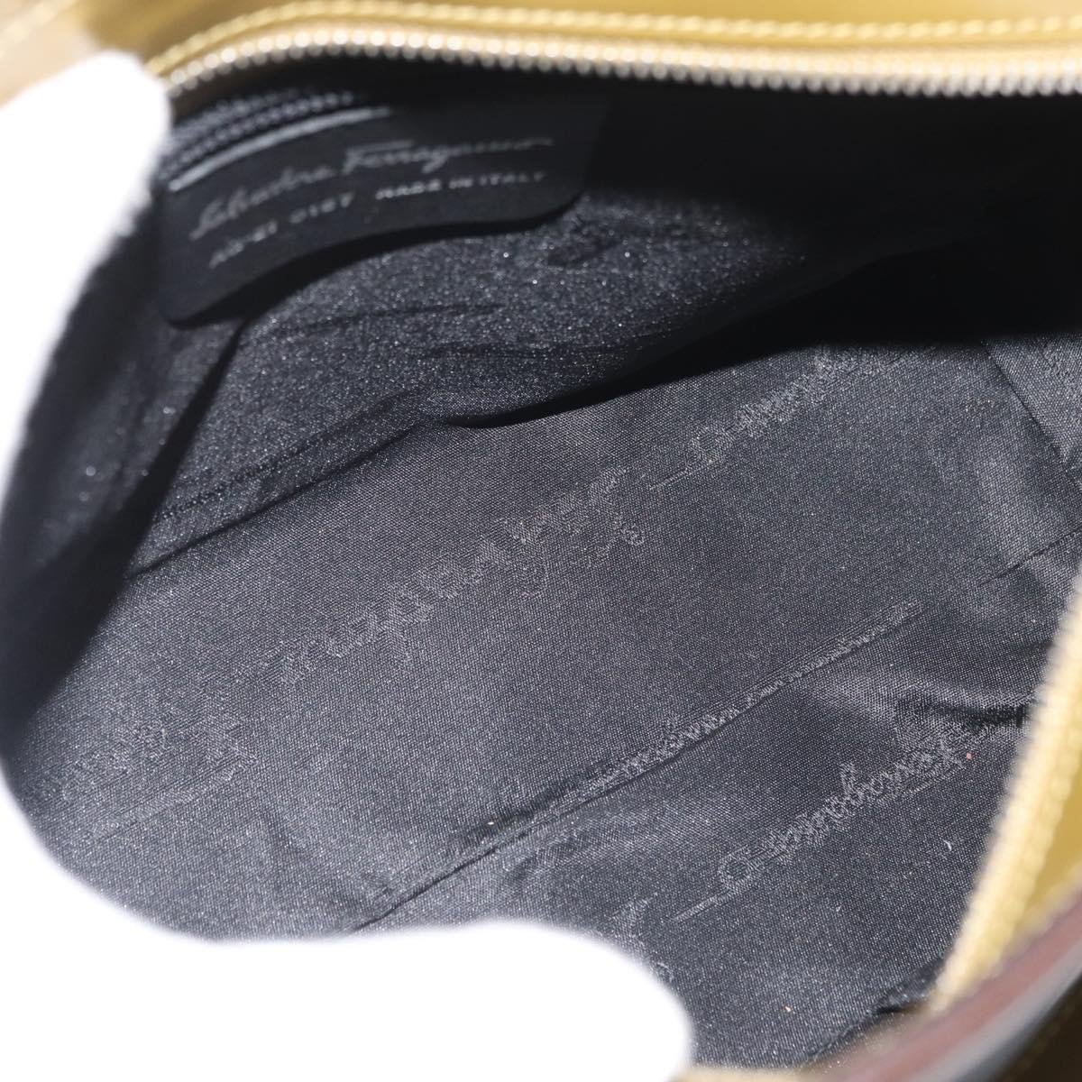 Salvatore Ferragamo Double Gancini Side Buckle Tote Patent Leather Bruin