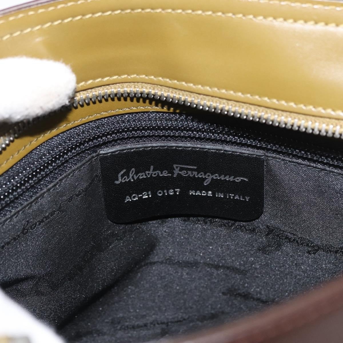 Salvatore Ferragamo Double Gancini Side Buckle Tote Patent Leather Bruin