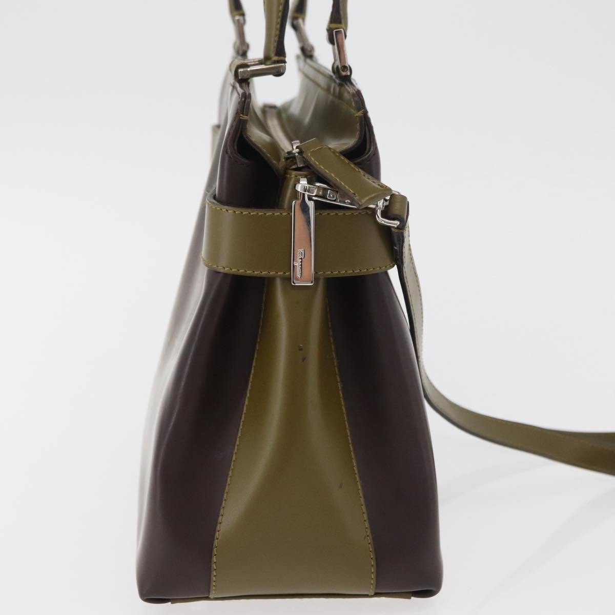 Salvatore Ferragamo Double Gancini Side Buckle Tote Patent Leather Bruin