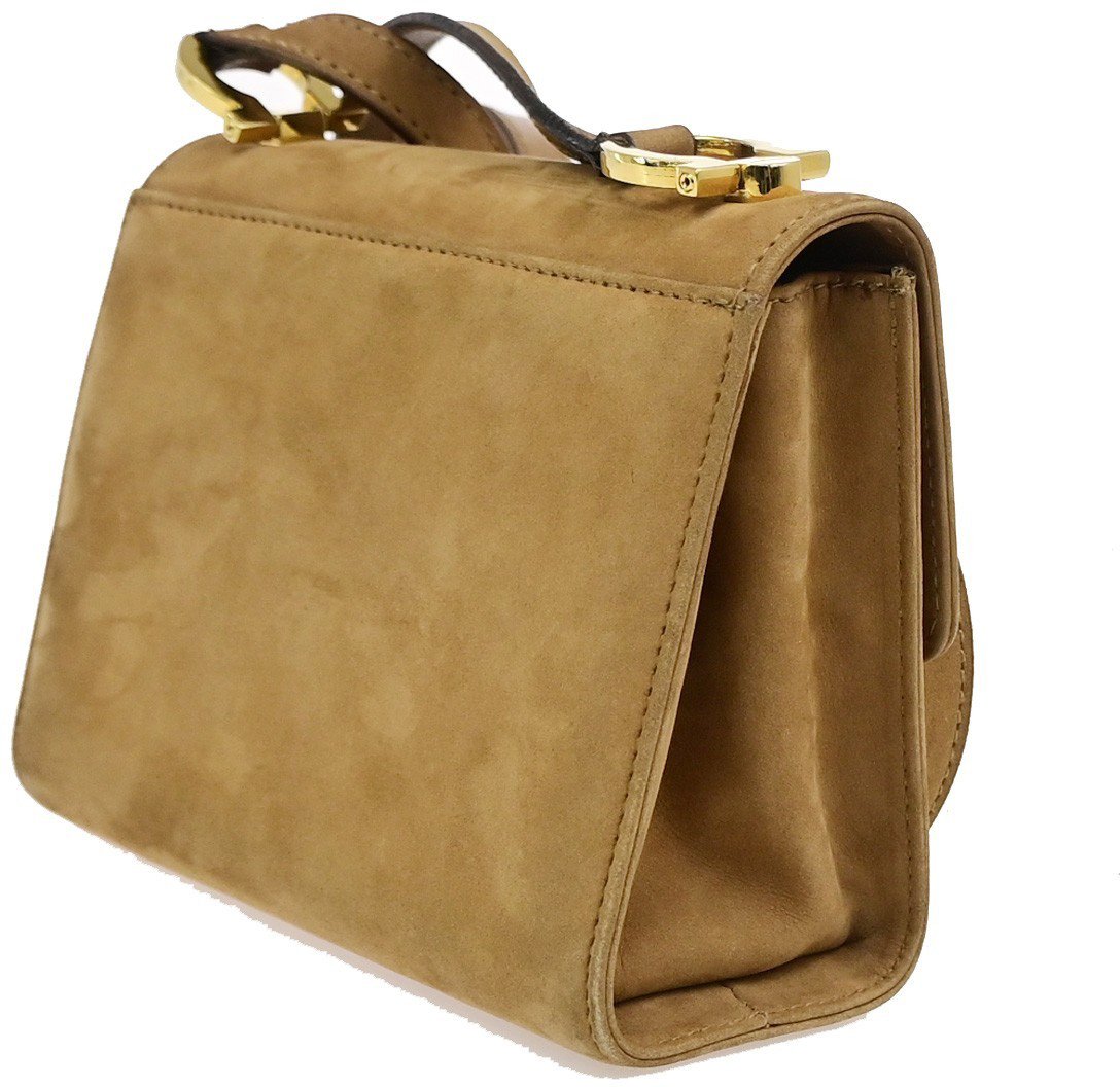 Salvatore Ferragamo Gancini Flap Suede Beige