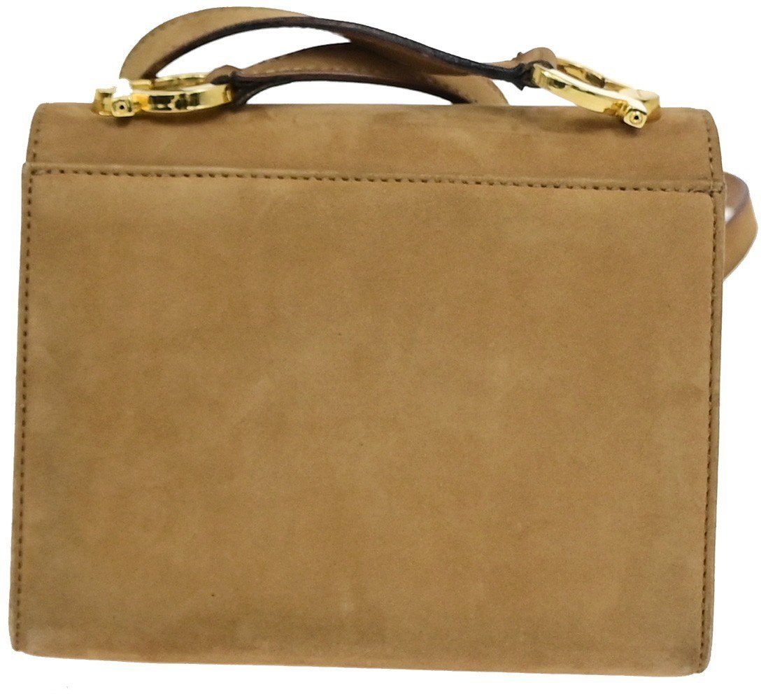 Salvatore Ferragamo Gancini Flap Suede Beige