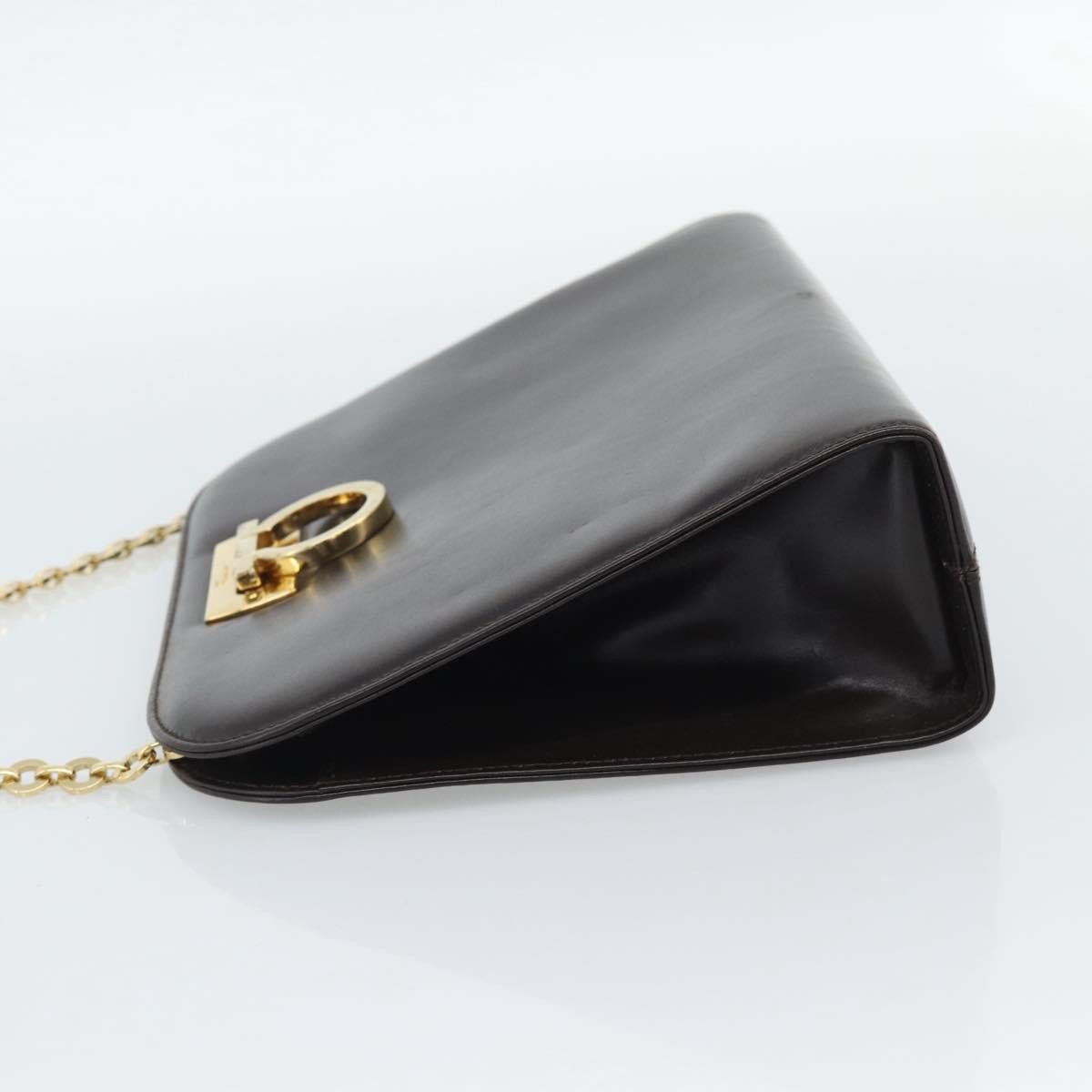 Salvatore Ferragamo Vintage Gancini Chain Leather Medium Bruin