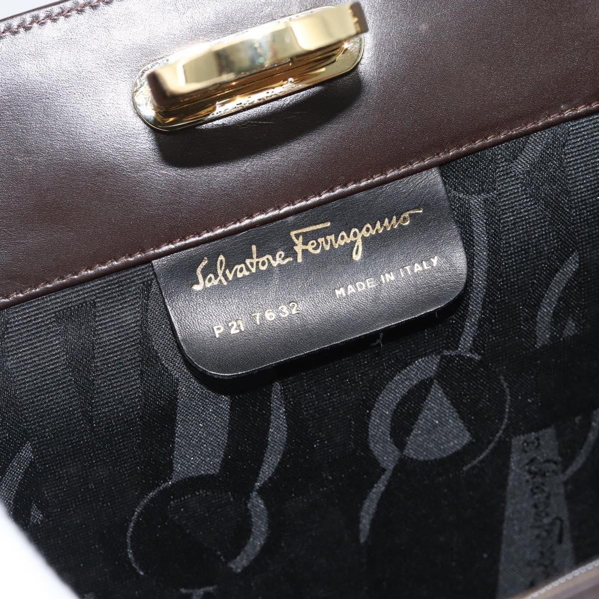 Salvatore Ferragamo Vintage Gancini Chain Leather Medium Bruin