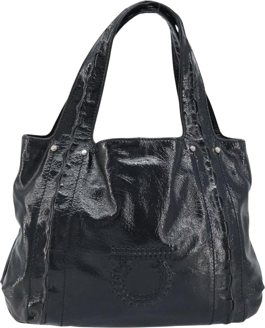 Salvatore Ferragamo Gancini Handle Tote Leather Large Zwart