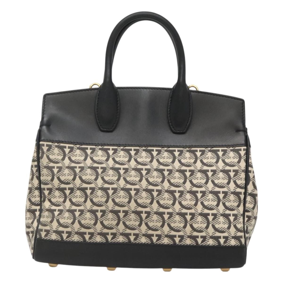 Salvatore Ferragamo Salvatore Ferragamo Studio Satchel Gancini Jacquard and Leather Medium Zwart