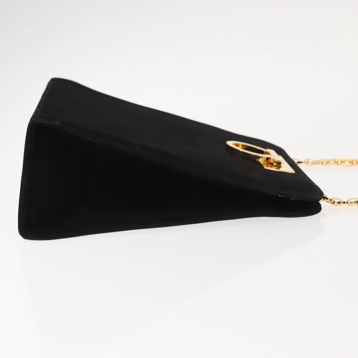 Salvatore Ferragamo Vintage Gancini Chain Shoulder Bag Suede Small Zwart
