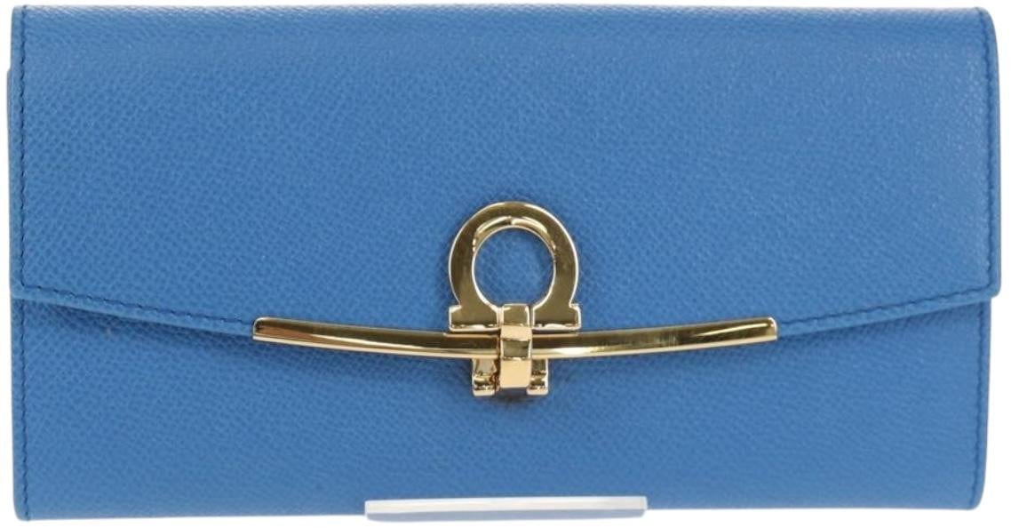 Salvatore Ferragamo Gancini Flap Continental Wallet Leather Long Blauw
