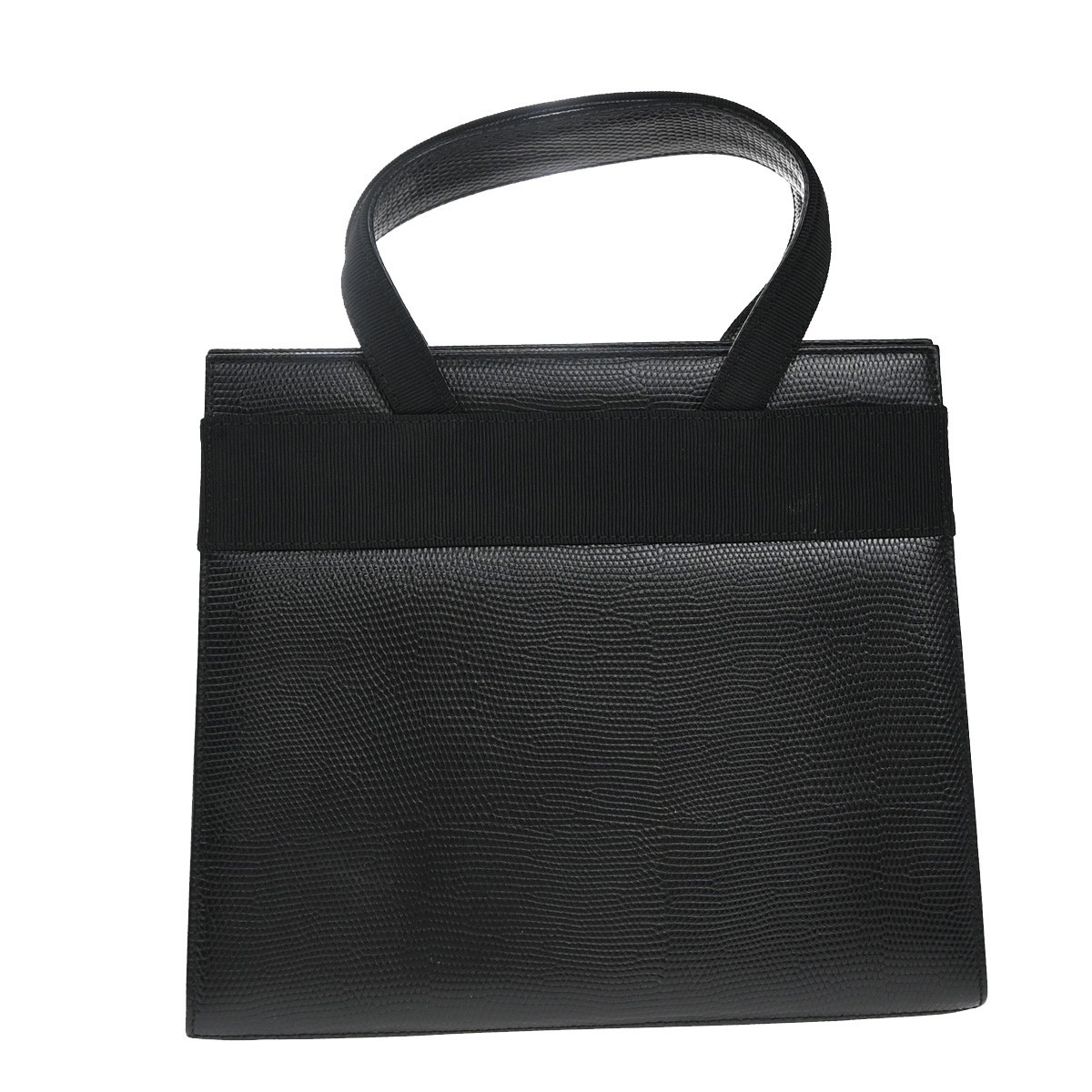 Salvatore Ferragamo Salvatore Ferragamo Convertible Vara Bow Tote Lizard Embossed Leather Small Zwart