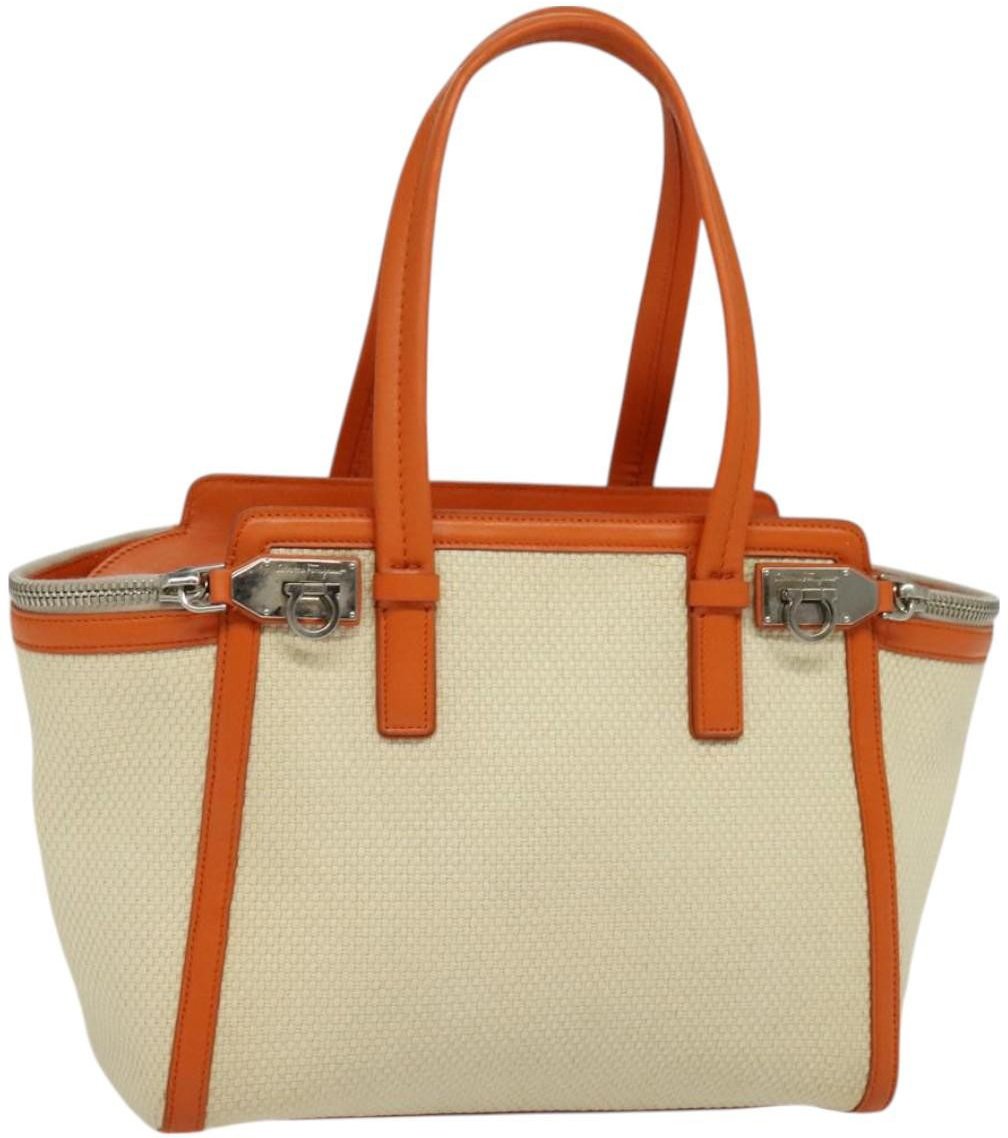 Salvatore Ferragamo Salvatore Ferragamo Gancini Tote Canvas and Leather Beige