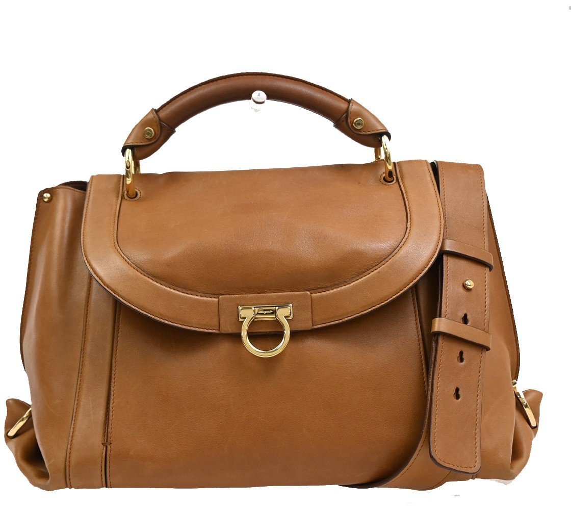 Salvatore Ferragamo Salvatore Ferragamo Suzanna Satchel Smooth Leather Medium Bruin