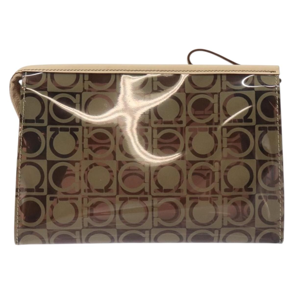 Salvatore Ferragamo Gancini Pouch Canvas Bruin