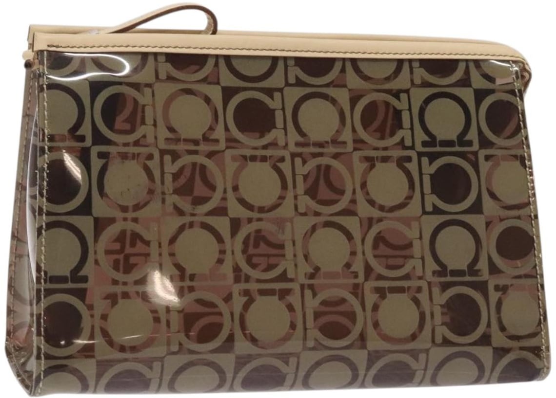 Salvatore Ferragamo Gancini Pouch Canvas Bruin