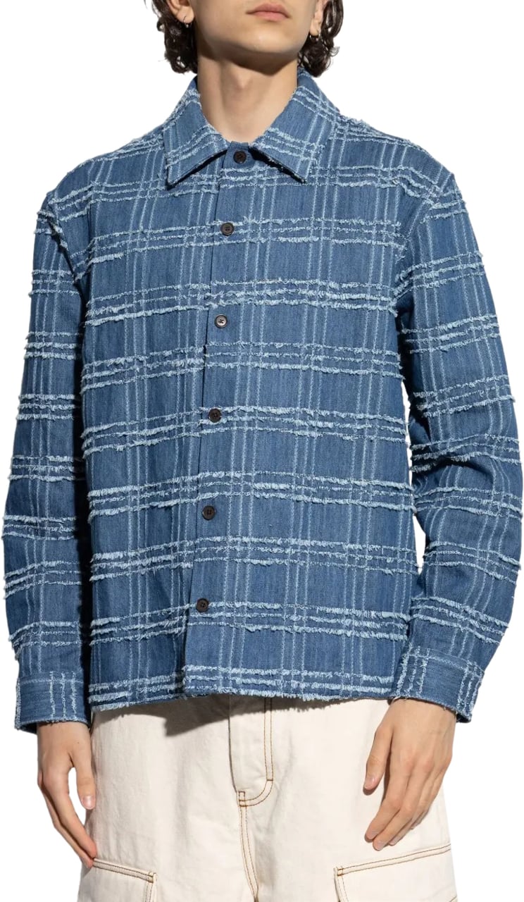 Samsøe Samsøe surchemise en jacquard contraste layton Blauw
