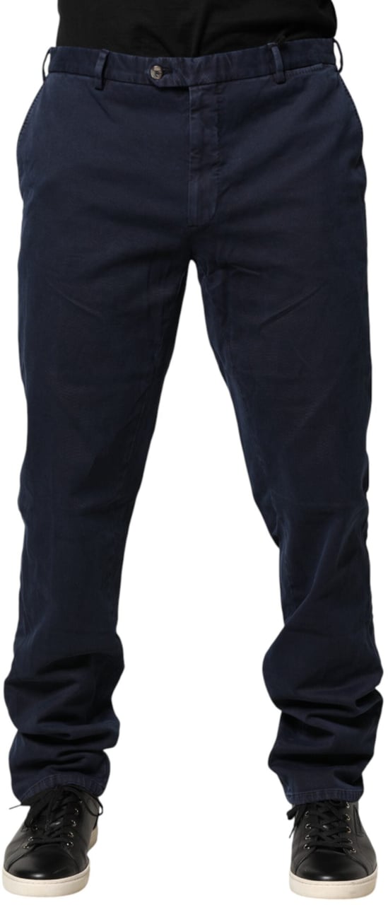 Santaniello Dark Blue Mid Waist Skinny Chino Trouser Pants Blauw