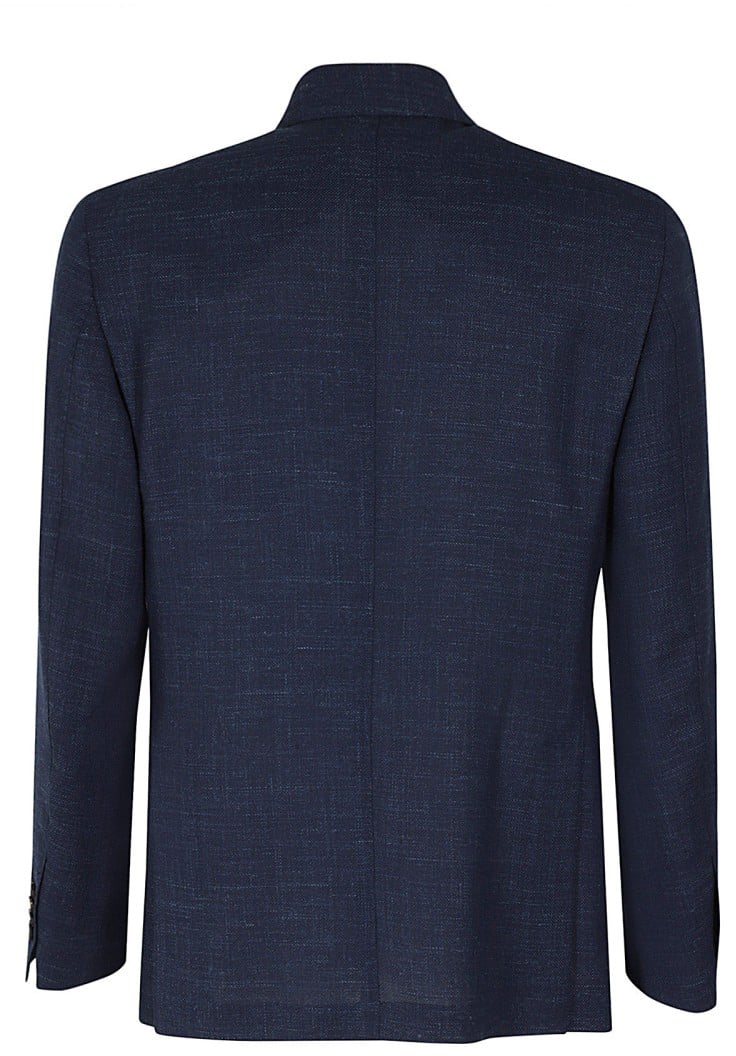 SANTANIELLO Double Breasted Slim Wool Linen Jacket Blauw