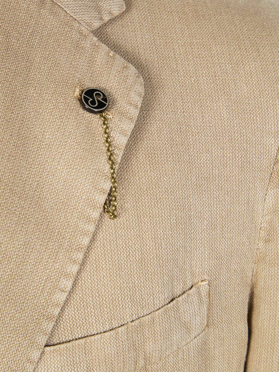 SANTANIELLO Men Cotton Ramie Linen Unstructured Blazer Neutraal