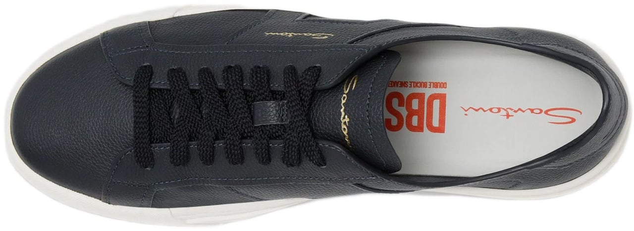 Santoni Low-Top Black Leather Sneakers With Gold Accents Zwart
