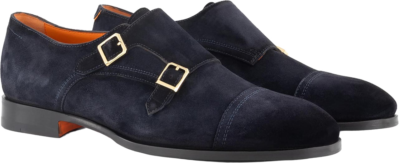 Santoni Dubbele Gespschoenen Van Suede Blauw