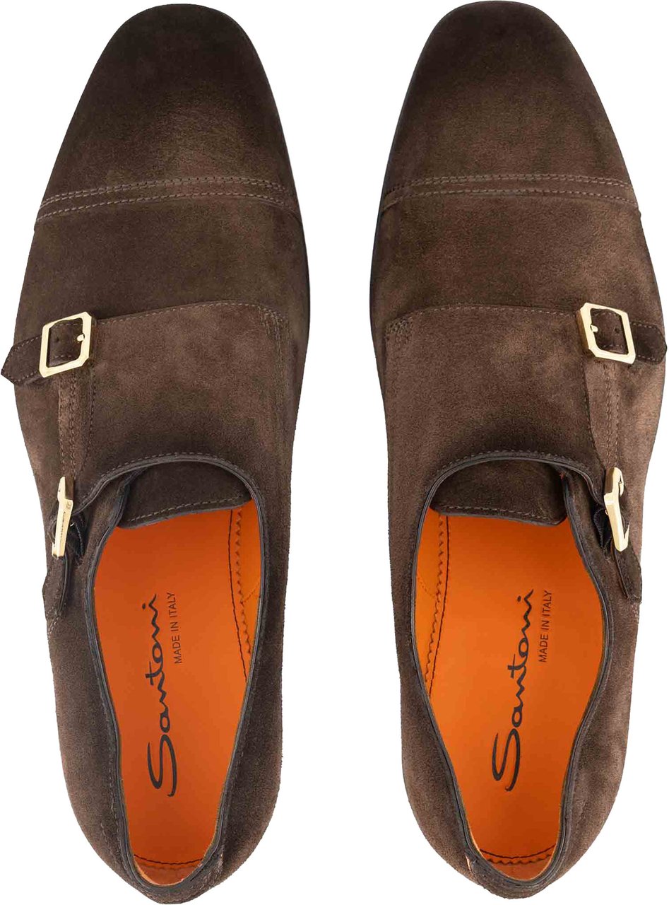 Santoni Axel Dubbele Gespschoenen Van Suede Bruin