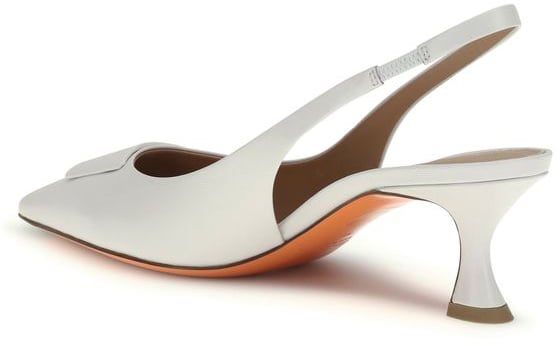 Santoni White Calf Leather Bos Taurus Mid Heel Pumps Wit
