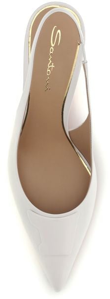 Santoni White Calf Leather Bos Taurus Mid Heel Pumps Wit