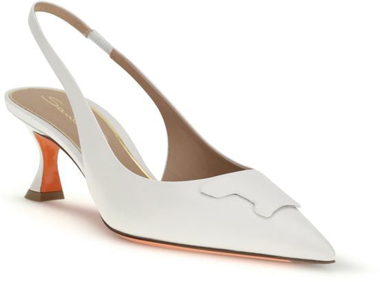 Santoni White Calf Leather Bos Taurus Mid Heel Pumps Wit