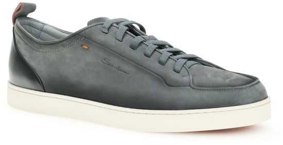 Santoni Gray Calf Leather Bos Taurus Low Top Sneakers Grijs