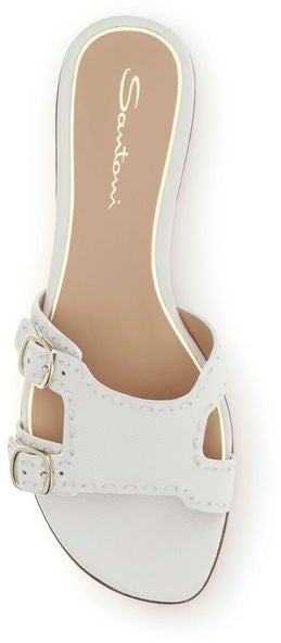 Santoni White Calf Leather Bos Taurus Flat Sandals Wit