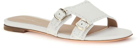 Santoni White Calf Leather Bos Taurus Flat Sandals Wit
