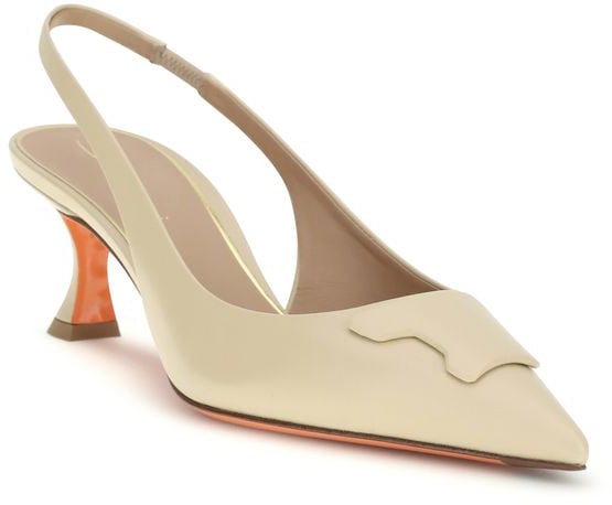 Santoni Beige Calf Leather Bos Taurus Mid Heel Pumps Beige