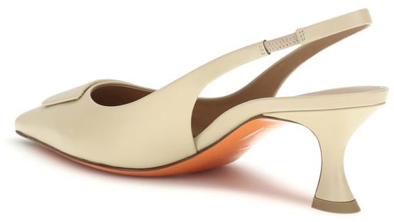 Santoni Beige Calf Leather Bos Taurus Mid Heel Pumps Beige