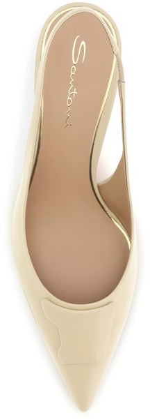 Santoni Beige Calf Leather Bos Taurus Mid Heel Pumps Beige