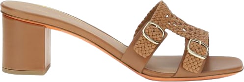 Santoni Beige Calf Leather Bos Taurus Platform Sandals Beige