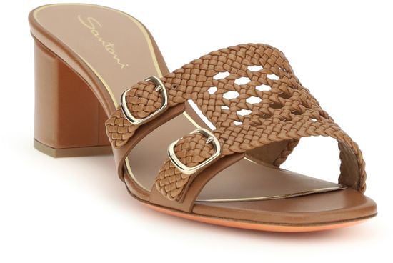 Santoni Beige Calf Leather Bos Taurus Platform Sandals Beige