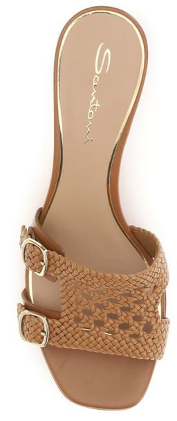 Santoni Beige Calf Leather Bos Taurus Platform Sandals Beige